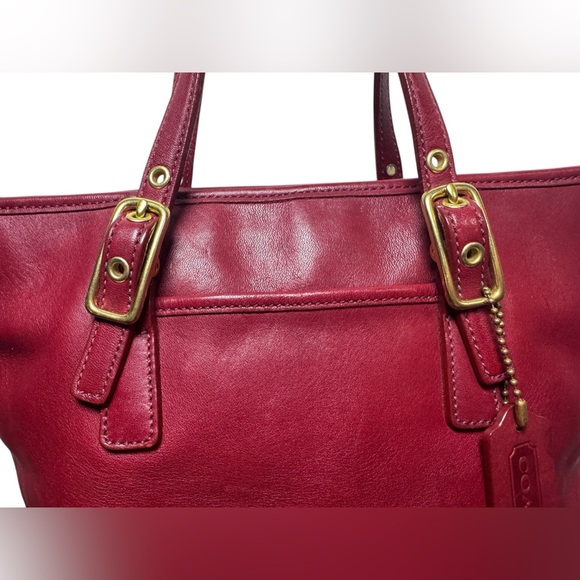Vintage COACH 9846 Shoulder Bag Red Leather Small Legacy Hampton Tote 90s - Picture 3 of 16